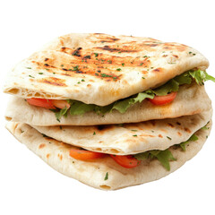 Freshly grilled flatbreads stuffed with vegetables, showcasing vibrant colors and textures