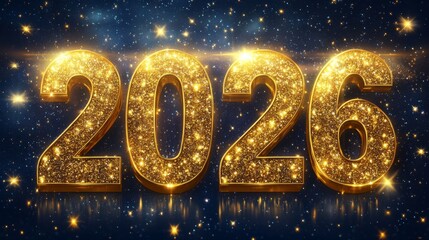 Celebrating the New Year 2026 with golden text and sparkling decorations