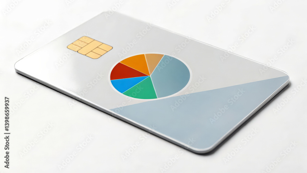 Poster a sleek card displaying a colorful pie chart design, symbolizing data representation and analytics, 