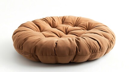 Obraz premium Close up of a round brown cushion on a white surface studio shot