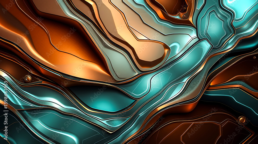 Poster Abstract metallic waves create a dynamic visual experience with rich colors and textures 