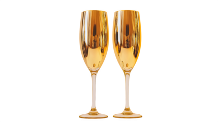 Golden champagne glasses on a white background