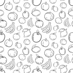 Fruits seamless pattern background in line art style.