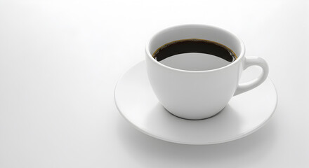 Obraz premium Elegant Black Coffee Cup With Saucer Isolated On White Background