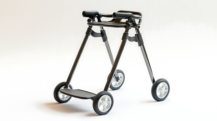 A walker with wheels on a white background in a studio setting