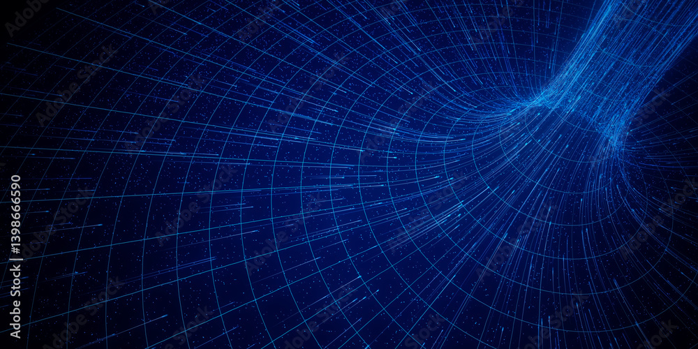 Poster closeup of abstract data flow in cyber wormhole. quantum computing information vortex. digital singu