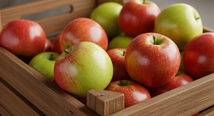 Freshly Picked Organic Apples Displayed In A Wooden Crate Still Life