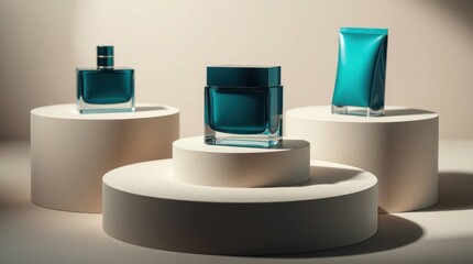 Podium with goods. Illustration