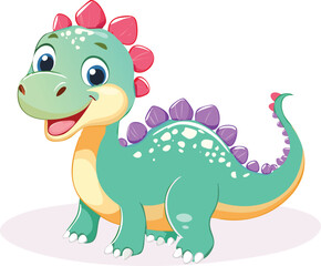 Obraz premium Cute Green Cartoon Baby Dinosaur Illustration
