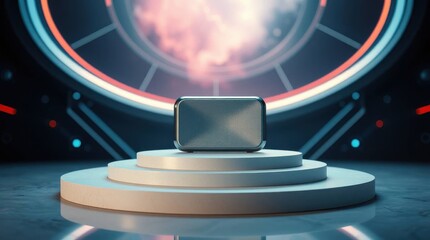 Podium with goods. Illustration