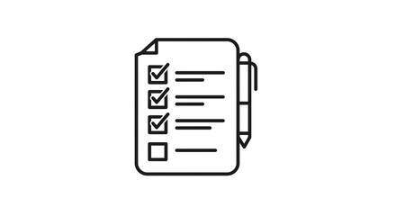 Achieving goals checklist with a pen, symbolizing planning and accomplishment in a clean minimalist line art style.
