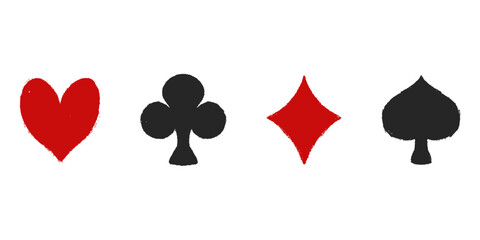 Playing cards symbol suit vector icon in doodle style. Poker heart ace spade, diamond casino card symbol