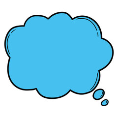 Hand drawn cartoon empty blue speech bubble on white background.