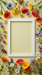 Autumn Flowers and Foliage Flat Lay with White Frame on Soft Orange Background – Cozy Seasonal Top View, 101