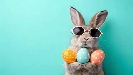 Spring Celebration Background with Bunny and Pastel Easter Eggs