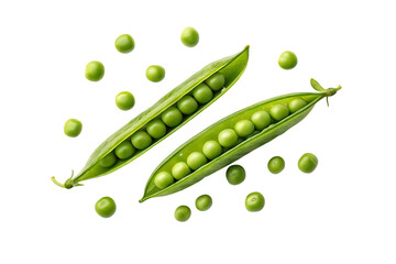 Fresh green peas in pods isolated on transparent background