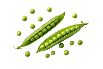 Fresh green peas in pods isolated on transparent background