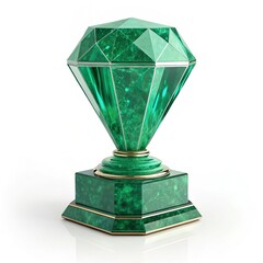This emerald gemstone trophy is a symbol of achievement, shining brightly with its multifaceted design.