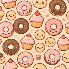 Kawaii dessert pattern with donuts