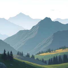 landscape with mountains illustration, digital minimalistic design 