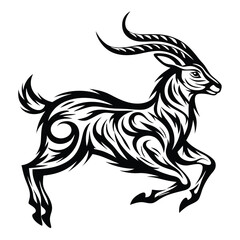 Stylized Black Silhouette of Impala Antelope Leaping, Tribal Animal, White Background