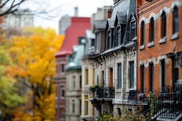 Obraz premium buildings in downtown Montreal, shot with a tilt-shift lens, resulting in a blurred background Generative AI