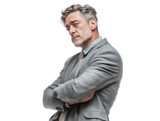 A successful middle-aged businessman in confident pose on isolated background