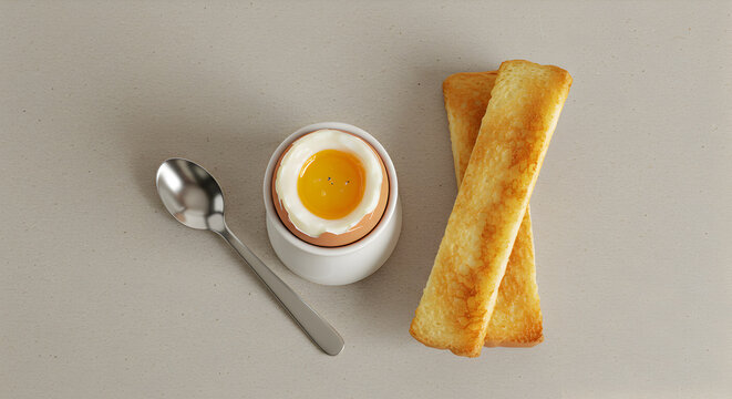 Soft Boiled Egg With Toast Soldiers On A Minimalist Tabletop