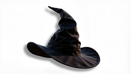 Black witch hat in a mystical style against a white background  