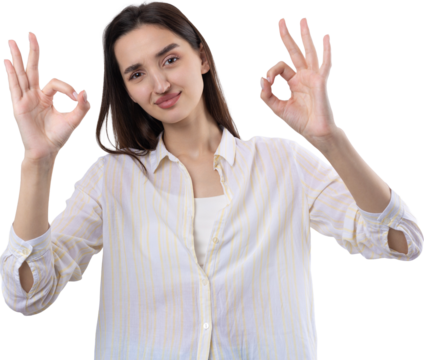 Smiling girl gesturing OK sign with her hand
