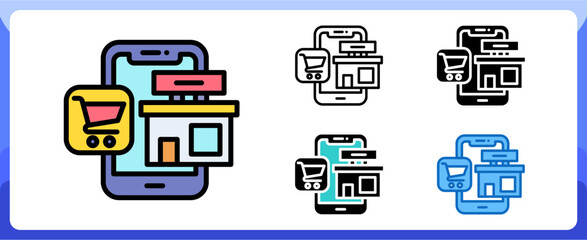 Phone Commerce and Online Shop Icon Commerce Multi Style Design Vector Concept