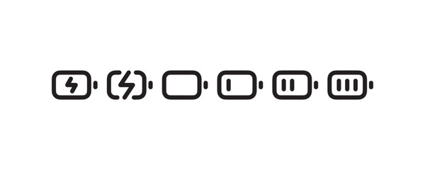 Battery charge level and power icons set Vector