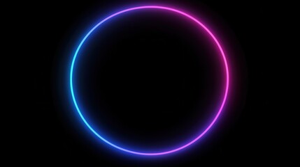 Obraz premium Neon blue color geometric circle on dark background.