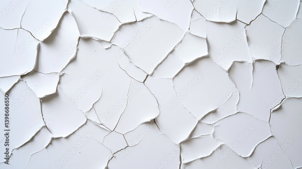 Aufkleber White stucco wall with a rough textured surface reveals cracks and shadows, adding character and depth, suitable for architectural and design projects
