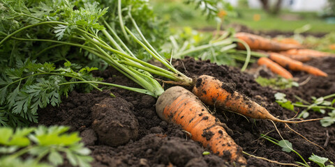 Carrot Harvest in Rich Soil Field