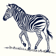 Striking Black and White Zebra Vector Line Art Illustration Animal Wildlife African Safari Simple Graphic Design Style Artwork Simple Design