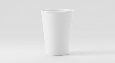 A pristine white disposable cup, ready for your favorite beverage, standing tall against a minimalist white background.