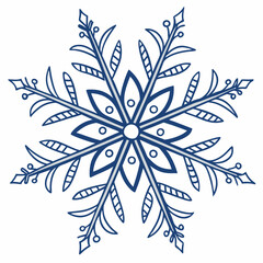 Detailed Intricate Blue Snowflake Line Art Vector Illustration for Winter Holiday Christmas Decorations Ornaments Designs Crafts Projects Scrapbooking Festive Themes and Seasonal Projects