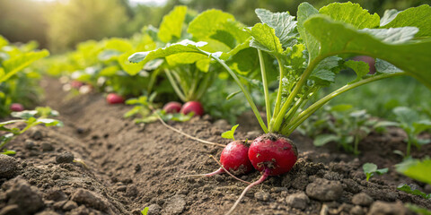 Radish Plants Emerging from Loose Soil
