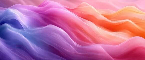 Fototapeta premium Flowing waves, blending colors like blue, purple, pink, orange, and yellow creating a tranquil and soft scene