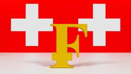 Obraz premium Swiss Franc Stability: Golden 3D Currency Icon in Global Finance & Alpine Innovation – 8K Ultra HD Render with White Cross Flag Symbolism
