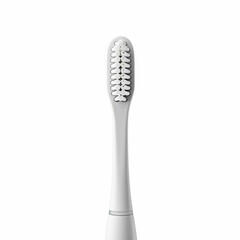 White electric toothbrush head with soft bristles on white background