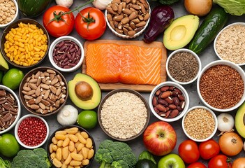 Overhead View of Colorful Spices and Vegetables for Healthy Eating