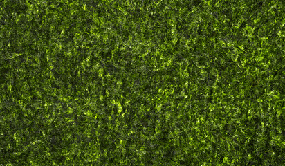 Dried sheet seaweed texture as background, top view. Crispy laver nori pattern.