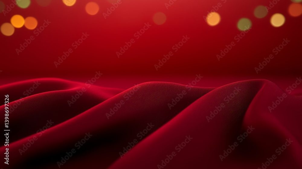 Poster deep cherry red and forest green fabric showcases luxurious velvet folds illuminated by soft light, 