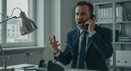 An Angry Businessperson having heated conversation on phone in office
