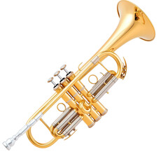 Obraz premium Close-up of a shiny brass trumpet showcasing its intricate design and valves (1)