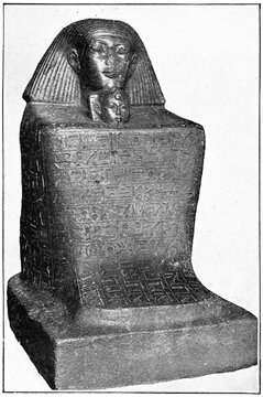 Statue of Senenmut with Princess Neferura. Ancient Egypt. Publication of the "Meyers encyclopedia", Vol. 7, Leipzig, Germany, 1910.