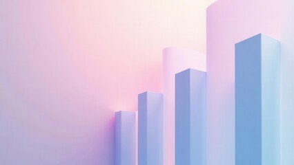 Fototapeta premium Pastel hues illuminate a series of ascending rectangular prisms against a soft pink backdrop, creating a visually appealing abstract composition.