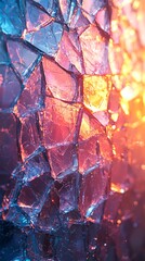 Shattered glass fragments, suspended in mid-air, refracting vibrant light into a spectrum of colors against a gradient backdrop.